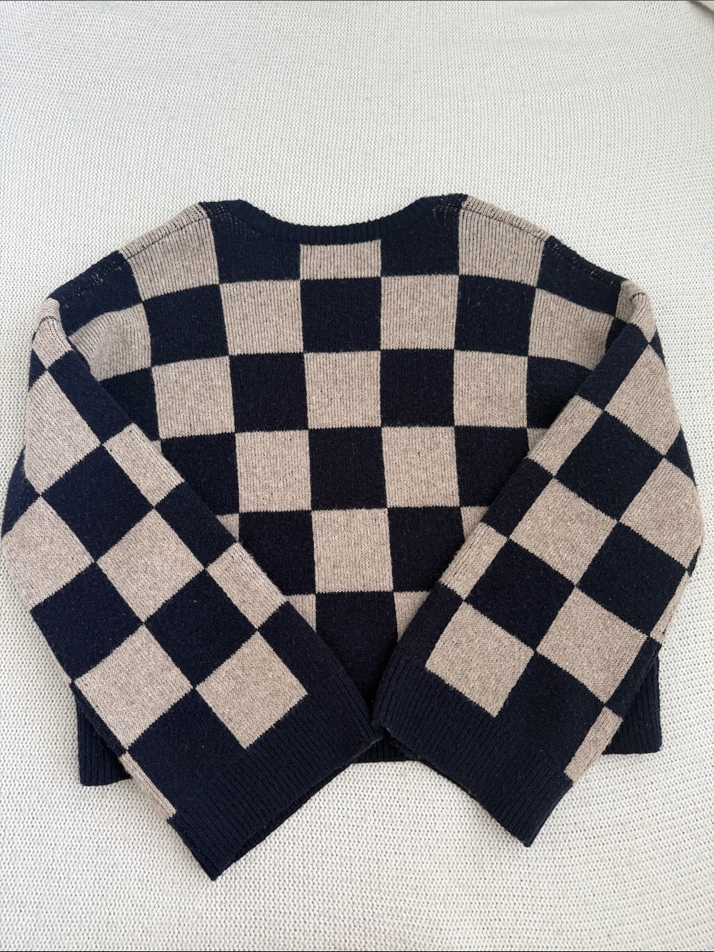 Madewell Cardiff Checkerboard Crewneck Sweater Navy/Tan Size Small - Picture 10 of 10